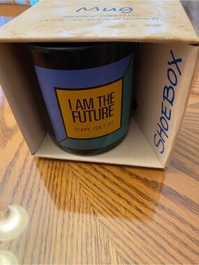 Shoebox 'I Am The Future' Black Ceramic Mug with Blue & Yellow Accents